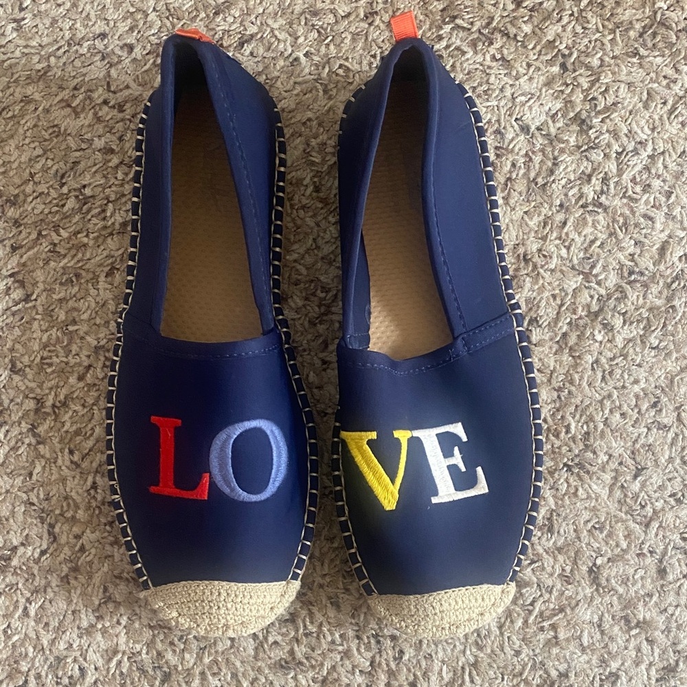 Sea star Beachwear Brand New Never Worn Navy Espadrilles  'LOVE' Embroidery